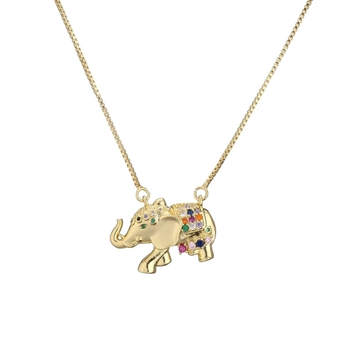 Elephant Pendant Necklace Copper Zircon Enamel Cute Animal Jewelry Fashion INS Style For Women