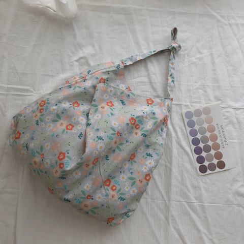 Floral Cotton Shoulder Bag Large Capacity Soft Thin Fabric Tote Crossbody Handbag For Women Casual Mori Style
