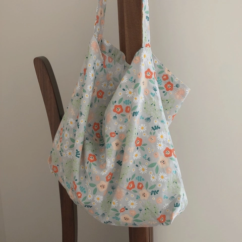Floral Cotton Shoulder Bag Large Capacity Soft Thin Fabric Tote Crossbody Handbag For Women Casual Mori Style