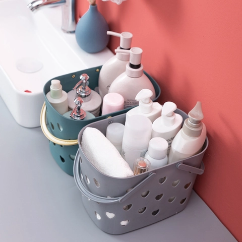 Duschkorb Kunststoff Herzform Hohl Badezimmer Toilettenartikel Aufbewahrungskorb Mit Doppeltem Griff Tragbar Wasserdicht