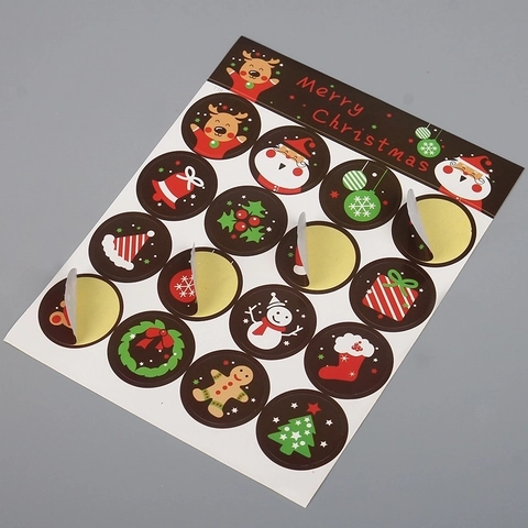 Autocollants De Noël Étiquettes Rondes Auto-adhésives Père Noël Renne Bonhomme De Neige Motifs Pour Emballage Cadeau De Vacances