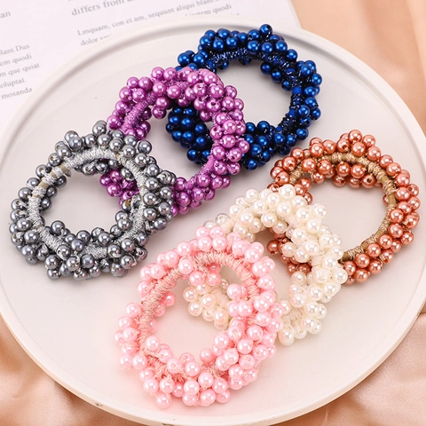 Artificial Pearl Haargummis Künstliche Perlen Pferdeschwanzhalter Elastische Haarseile Bunt Einfach Süß Kopfschmuck Für Damen Mädchen
