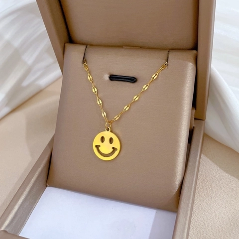 Smiley Hanger Ketting Titanium Staal Minimalistisch Rond Verguld Sleutelbeen Ketting Sieraden Voor Dames