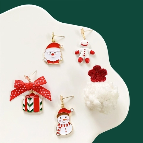 Weihnachtsohrringe Legierung Emaille Bommel Schleife Cartoon Asymmetrisch Geschenk Mit 925 Sterling Silber Ohrstecker