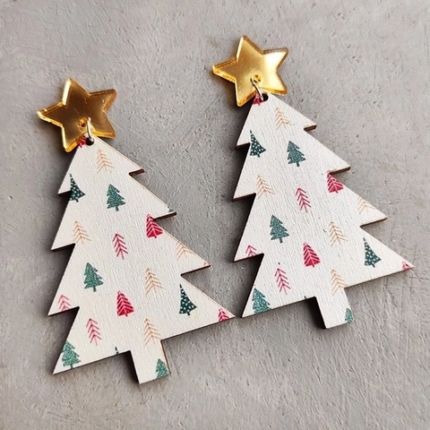 Orecchini Pendenti Albero Di Natale E Gnomo Legno Quadri Stampa Leopardata Gioielli Festa Stile Boho Per Donna Festivo