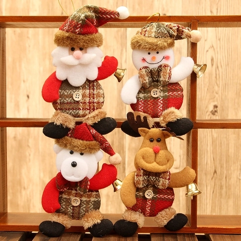 Addobbi Natalizi da Appendere in Tessuto a Quadretti Cartone Animato Babbo Natale Pupazzo di Neve Renna Orso Bambole di Peluche