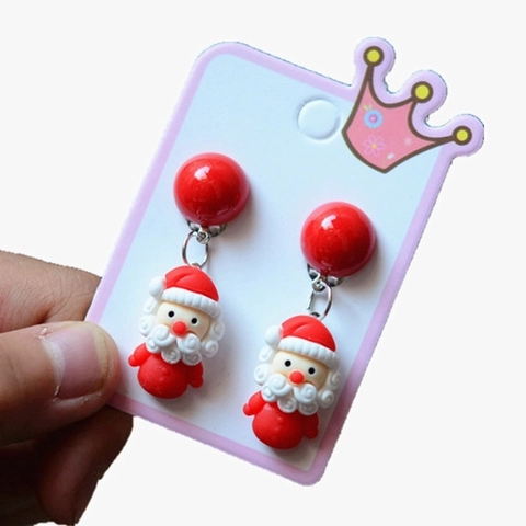 Kerst Cartoon Clip On Oorbellen Acryl Hars Kerstman Sneeuwpop Rendier Feest Leuk Voor Kinderen Meisjes Niet Gepiercet