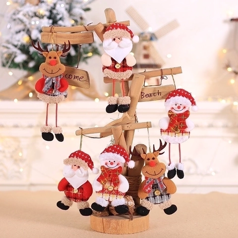 Decorazioni Appese Natale Peluche Babbo Natale Pupazzo Di Neve Renna Bambole Con Bottoni Legno Gambe Ciondolanti