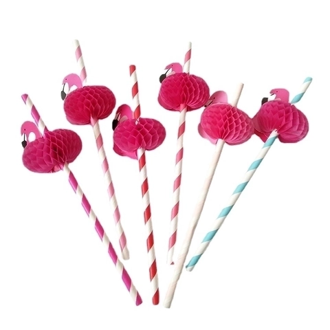Honeycomb Decorative Paper Straws Flamingo Mermaid Shapes Striped Disposable Drinking Supplies For Party Cocktail