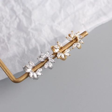 Marquise Zircon Floral Hoop Earrings 925 Sterling Silver Earring Post Sparkly Flower Cluster Jewelry For Women