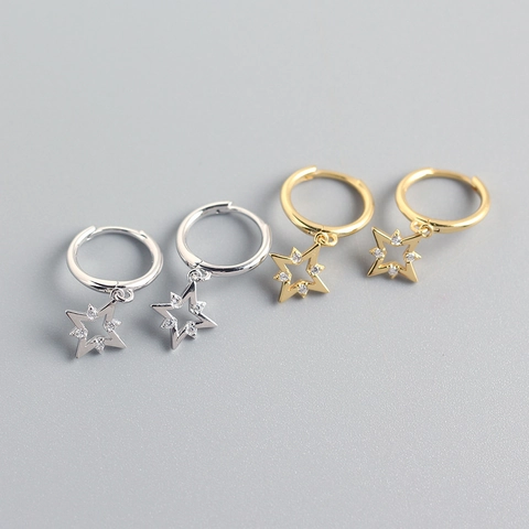 Pendientes De Aro De Estrella Plata De Ley 925 Circonita Incrustada Joyería Minimalista Para Mujeres