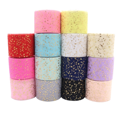 Star Tulle Mesh Roll Bronzing Gold Pentagram Fabric Sparkling Ribbon For DIY Hair Bows Tutu Skirt Wedding Party Decor