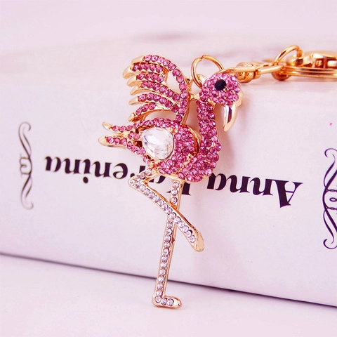 Flamingo Keychain Rhinestone Crystal Zinc Alloy Metal Bag Pendant Charm Accessory Gift For Women Girls