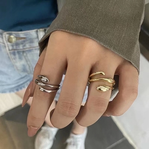 Minimalistischer Irregulärer Wellenring 925 Sterling Silber Flüssigmetall Verstellbarer Wassertropfen Ring Für Damen