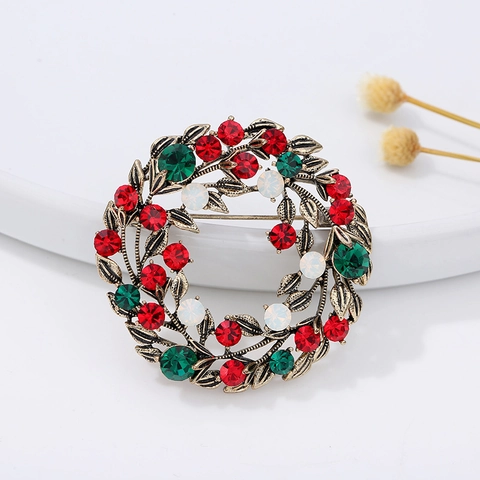 Christmas Brooch Pin Alloy Rhinestone Enamel Festive Santa Claus Reindeer Tree Snowflake For Holiday Party Decoration