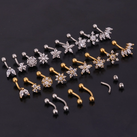 Curved Barbell Augenbrauen Piercing Schmuck Edelstahl Und Kupfer Mit Zirkonia Blume Für Frauen Stil