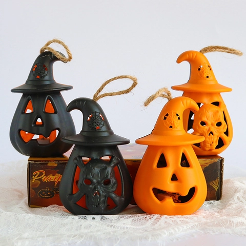 Halloween LED Lantern Pumpkin Skull Light Portable Witch Hat Lamp Plastic Spooky Party Indoor Hanging Decoration Novelty