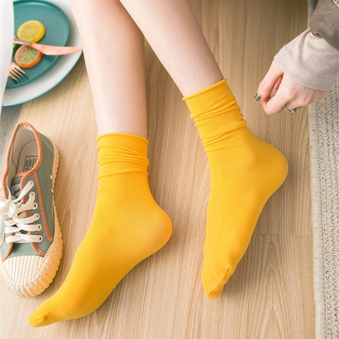 Calcetines Slouch Mujer Terciopelo Nailon Punto Canalé Color Sólido Transpirable Media Pantorrilla Fino Moda Casual Diario