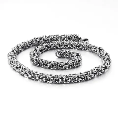 Byzantine Chain Necklace Stainless Steel Woven King Link Masculine Jewelry For Men Hip Hop Style Polished Bold