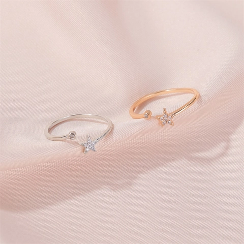 Funkelnder Stern Verstellbarer Ring Kupfer Zirkonia Offener Fingerschmuck Süße Minimalistische Elegante Accessoires Damen