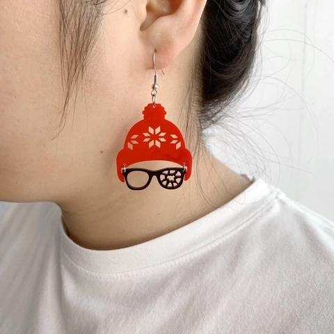 Weihnachts Ohrhänger Acryl Weihnachtsmannmütze Brille Asymmetrisch Oh Fudge Ho Ho Ho Festlicher Schmuck Retro