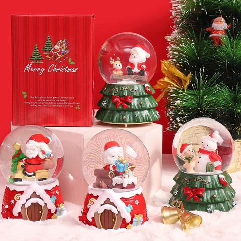Carillon Palla di Neve di Natale Babbo Natale Renna Sfera di Cristallo Con Luce a LED Resina Vetro Ornamento Natalizio da Tavolo