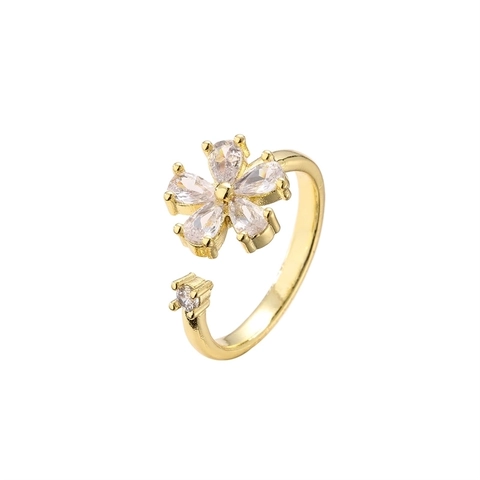 Elegante Zirkoon Bloemenringen Verstelbaar Koperen Vingerjuwelen Voor Dames Koreaanse Stijl INS Trend Accessoire