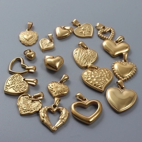 Pendentifs Coeur 18K Plaqué Or Acier Inoxydable Breloques Pour La Création De Bijoux DIY Style Vintage