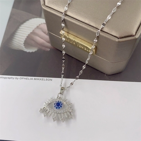 Collana Con Pendente Malocchio Acciaio Al Titanio Micro Zircone Pietra Blu Ciglia Radiose Gioielli Per Donna