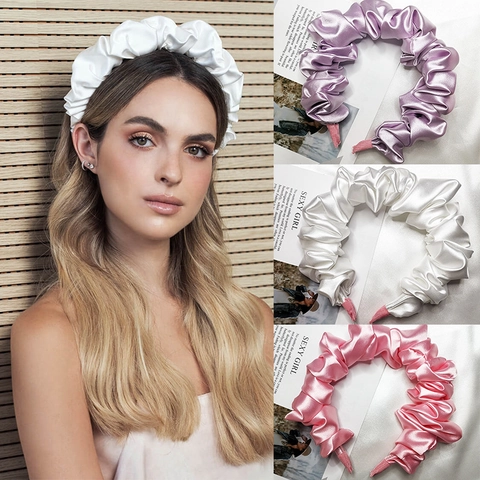 Cerchietto In Raso Pieghettato Simil Raso Stile Scrunchie Accessorio Per Capelli Retro Elegante Per Donne Uso Quotidiano