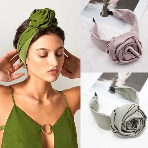 Großes Satin Blume Stirnband Breit Solid Farbe Elegant Stoff Haarreif Für Damen