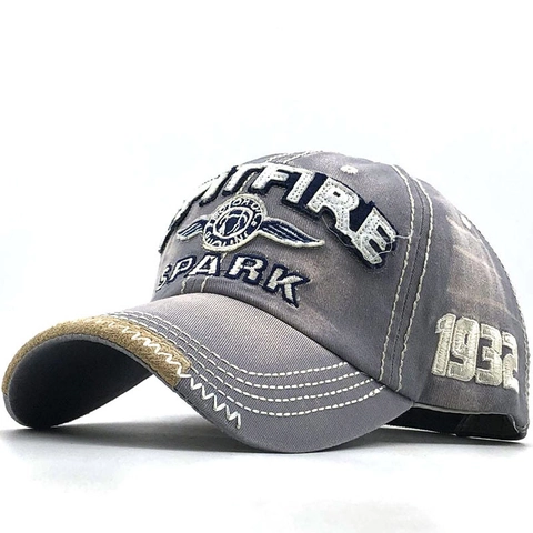 Baseball Cap Washed Cotton Vintage Distressed Letter Embroidery Aviation Style Adjustable Hat For Men Women