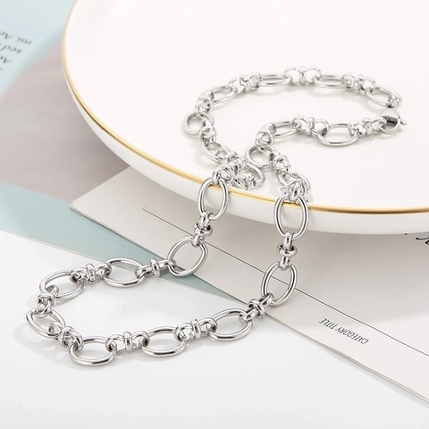 Stainless Steel Link Chain Necklace Minimalist Geometric Oval Buckle Hip Hop Trendy Jewelry For Women