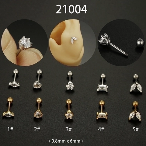 316L Stainless Steel Rhinestone Heart Geometric Stud Earrings Cartilage Helix Piercing Jewelry For Women Men Unisex Gift