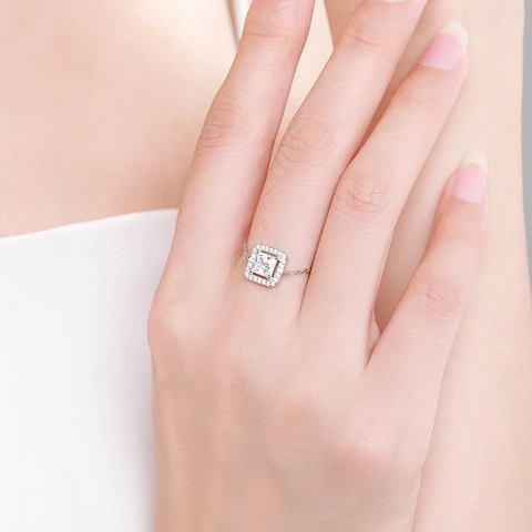 Square Zircon Halo Adjustable Chain Ring 925 Sterling Silver Fashion Minimalist Jewelry For Women