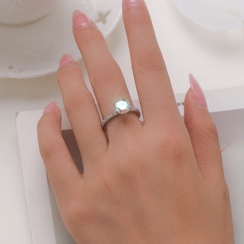 Anello In Argento Sterling 925 Con Zircone Arcobaleno Gioielli Per Dita Alla Moda Forma A Cuore Elegante Da Donna