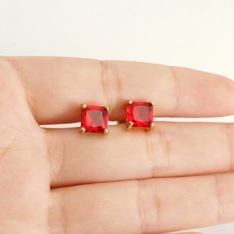Vierkante Knopoorbellen 18K Goud Verguld Roestvrij Staal Geometrische Zirkonia Minimalistische Mode Sieraden Voor Dames