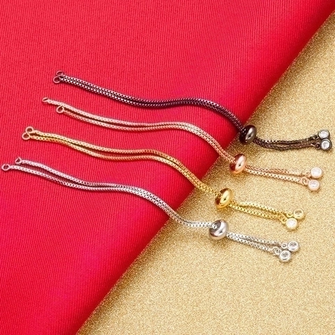 Verstellbare Box Chain Armband Komponente Kupfer Schiebeverschluss Zirkonia Für DIY Schmuckherstellung