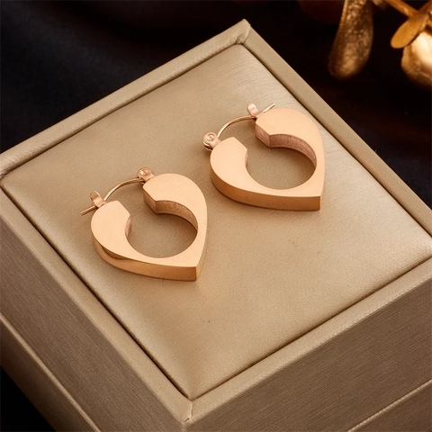Orecchini A Cerchio A Cuore Acciaio Al Titanio Design Cavo Stile Minimalista Con Perno In Acciaio Inossidabile Per Donna