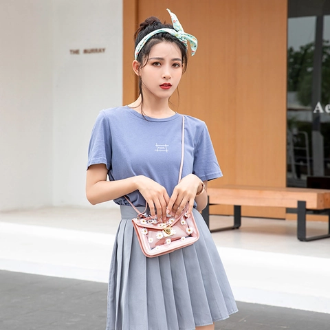Daisy Print Transparent PVC Shoulder Bag And PU Inner Pouch Crossbody Handbag Small Square Purse For Women
