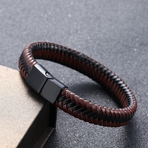 Bracciale Pelle Intrecciato Chiusura Magnetica Lega Retro Fatto Mano Corda Polso Uomo Donna Gioielli Punk