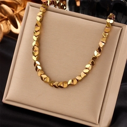 Collana Con Perline Sfaccettate Geometriche Acciaio Al Titanio Placcato Oro Design Di Nicchia Minimalista Catena Intrecciata A Mano Per Donna