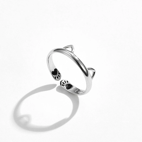 925 Sterling Silber Katzenohr Ring Verstellbares Offenes Design Süße Kätzchen Pfote Schmuck Für Frauen Mädchen