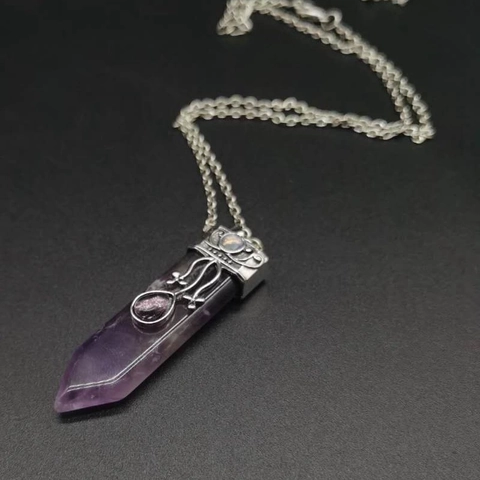 Natural Stone Necklace Hexagonal Amethyst Rose Quartz Pendulum Wire Wrapped Tree Of Life Vintage Healing Jewelry Women