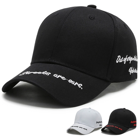 Streetwear Cotton Baseball Cap Embroidered Letters Adjustable Metal Buckle Curved Brim Unisex Casual Sun Hat