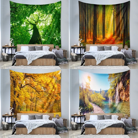 Arazzo Da Parete Paesaggio Natura Tessuto Poliestere Cascata Foresta Tramonto Sfondo Decorazione Per Soggiorno Camera Da Letto