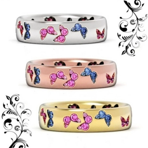 Bague Papillon Matériau En Cuivre Incrusté De Zircon Pierres De Cristal Colorées Bijoux Élégants Accessoire Cadeau Pour Femme