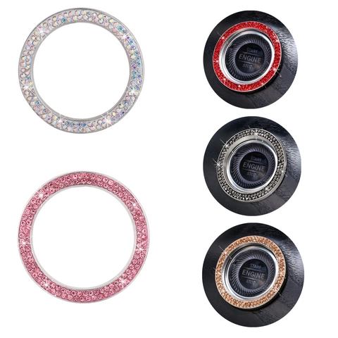 Car Engine Start Stop Button Decorative Ring Alloy Rhinestone Crystal Interior Sticker Bling Sparkling Luxury Accessory
