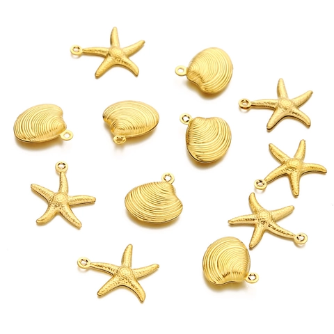 Colgantes De Estrella De Mar Y Concha Acero Inoxidable DIY Accesorios Para Joyería Estilo Océano Para Collar Pulsera