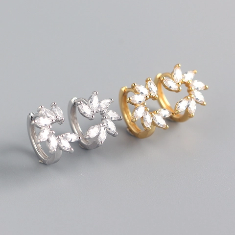 Marquise Zircon Floral Hoop Earrings 925 Sterling Silver Earring Post Sparkly Flower Cluster Jewelry For Women